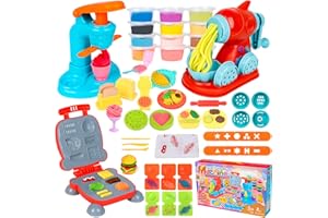 Jovicos Knetwerkzeug, Knete Zubehör Kitchen Creations Spielset mit 12 Dosen, Knete Eismaschine Nudelmaschine Burger Party, Kinder Plastilin Werkzeuge Knete Ausstechformen, Geschenk für Kinder ab 3
