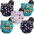Novo Baby Leakage Proof Reusable Cloth Diaper With 5 Layer High absorbent Pad | Reusable Nappies| Freesize for Kids 0-3 Yrs | washable diapers (Pack of 5)