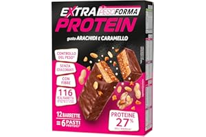 PESOFORMA EXTRA PROTEIN, Barrette Proteiche al Gusto Arachidi e Caramello, Pasto Sostitutivo con Vitamine e Minerali, Per il Controllo del Peso, Confezione da 12 Barrette, 372 g