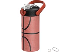 MYFOREST 400 ml isolierte Kinder-Wasserflasche, chirurgischer Stahl, hochauflösendes Originalmuster, spülmaschinenfest, Namensschild, Karabiner (Basketball)