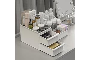 DancesCat Organizer Kosmetyczny Pojemny Łazienkowy z Szufladami - Pojemnik na Szminki, Biżuterię, Kosmetyki do Paznokci i Skóry - Idealny Organizer na Biurko, Toaletkę i Do Łazienki (Biały)