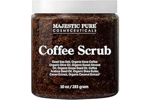 MAJESTIC PURE Arabica Coffee Scrub | rein natürliches Peeling-Körperpeeling zur Hautpflege, Dehnungsstreifen, Akne & Cellulite, reduziert das Erscheinungsbild von Besenreisern & Krampfadern–10 Unzen