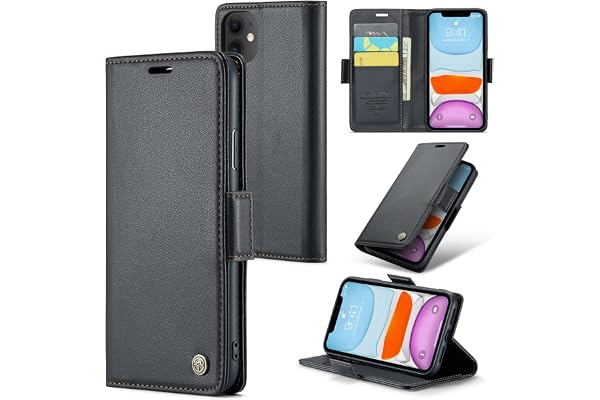 Idhiem Kortplatser Plånboks Fodral för iPhone 11, Svart | RFID-blockering, Flip Kortplatser Plånboksfodral, Premium PU Läder Skalm, Wallet Case, Stötsäkert Skyddsfodral