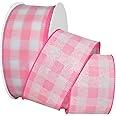 Morex Ribbon 7382 Gingham Style Ribbon, 2-1/2 inch by 50 Yards, Light Pink