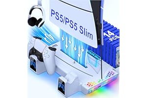 ALEEMTRY Base PS5 Slim per la Console PS5 Nuova, Supporto PS5 Slim con Ventola di Raffreddamento a 3 Stadi per un Raffreddamento Rapido/Memoria per 14 Giochi, Supporto PS5 per PS5 Slim Disc e Console Digitale