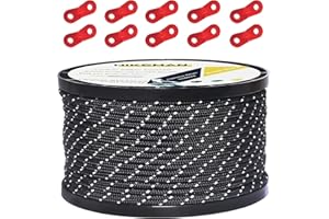 ‎HIKEMAN HIKEMAN 50M reflektierende Schnur Guy Seile Outdoor Zelt Führungsseil 100% Nylon Schnur Windlinie mit 10 Stück Aluminiumlegierung Spanner für Camping (Black, Diameter 3 mm)