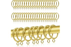 TOKPLNU 38mm Large Metal Curtain Rings 50 Pack Gold Curtain Pole Rings Drapery Sliding Eyelet Curtains Hanging Rings for 35mm Drapery Poles, Shower Rods