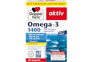 ‎DOPPELHERZ Doppelherz Omega-3 1400 - Hochdosiertes Omega-3-Konzentrat plus Vitamin E - Hoher Gehalt an Omega-3-Fettsäuren EPA & DHA - 30 Kapseln