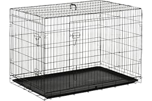 HOMCOM PawHut Jaula para Perros Plegable Transportín para Perros con 2 Puertas Bandeja Extraíble y Asa de Transporte 106x68x76 cm Negro