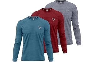 TORO ACTIVA Mens Pack of 3 T Shirt Light Weight Quick Dry Soft Moisture Wicking Active Athletic Plain Full Sleeve Shirts Workout Top