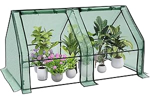 WOLTU Invernadero Terraza con Ventanas de Cortina Enrollable, de PE 140 g/m², con Estructura Metálica, 180x90x90 cm, Verde