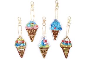 VETPW 5 Pezzi 5D DIY Gelato Pittura Diamante Portachiavi, Strass Fai da te Full Drill Diamond Pasted Painting Keychain Portachiavi per Decorazione Zaino Borsa Borsetta