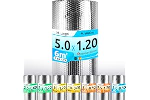 OPTIMER SYSTEM AISLANTE TERMICO MULTIUSOS PREMIUM| Reduce el Frio y el Calor | Rollo Aislante Termico para Ventana, Pared, Suelo, Techo, Coche, Garaje,Camper (5x1.20m | 6m² sin Cintas)