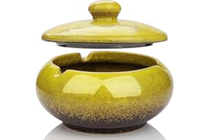 NUTS OT NUTS Ceramiczna popielniczka do papierosów, z pokrywką, retro, wiatroszczelna, bezzapachowa, na zewnątrz, dla domu, biura, sypialni, balkonu, stolik kawowy, żółta