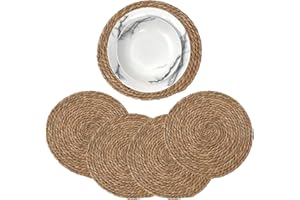 MGE WORLD MGE - 4X Salvamanteles de Mimbre - Bajoplatos de Ratan - Salvamantel Mimbre - Bajoplatos de Mesa - Bajoplatos Individuales - Set de 4 - Diámetro 30 cm