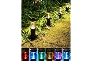 BLOOMWIN Lamparas Solares Exterior Camino, 4 Pack Baliza Solar Exterior Jardín Blanco Cálido y RGB Cambio de Color, Luces Solares LED Exteriores Césped Impermeable IP65 Iluminación Entrada Pasarela