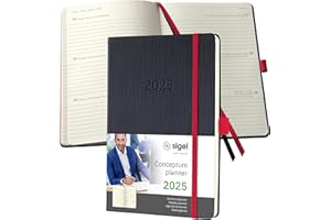 ‎SIGEL SIGEL C2508 Wochenplaner Wochenkalender 2025, ca. A5, schwarz, rot, Hardcover, 192 Seiten, Gummiband, Stiftschlaufe, Archivtasche, aus nachhaltigem Papier, Conceptum