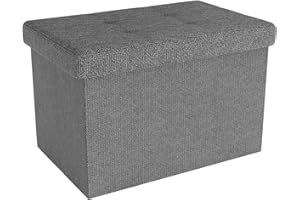INTIRILIFE Taburete Pleglable 49x30x30 cm en Gris Roca - Taburete Asiento almacenaje con Tapa de Tela - Asiento en Forma de Cubo Reposapiés Caja de Almacenamiento Cofre Taburete