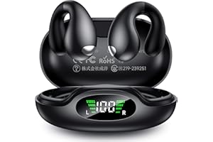EUQQ ﻿Auriculares Deportivos Bluetooth 5.3 - Diseño Ultra Open-Ear con Clip Inalámbricos Auriculares de Conducción Ósea con 6 HD Mics, 50H de Reproducción con Caja de Carga LED, IPX7 Impermeable - Negro
