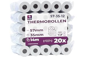 ‎LYNNE PAYMENT SOLUTIONS Ec-Cash Thermorollen 57mm x 14m x 12mm - Kassenrollen - Thermopapier - Bonrollen für Bankomat - Kredit-Kartenlesegeräte (57x35x12) – mit SEPA-Lastschrifttext (20 Rollen)