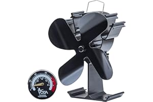 HAWCAFU Ofenventilator Kaminventilator ohne strom, Ventilator stromlos für Kaminofen/Kamin/Ofen/Holzofen, Kaminlüfter Stove Fan mit Thermometer