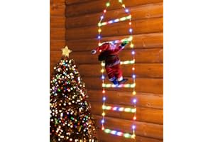 Geemoo 0.75M Luci Decorazioni Natale con 98 LED Scala e Babbo Natale, Luci Addobbi Natale con 8 modalità, Funzione Timer e Memoria, Luci Natalizie per Finestra Esterno ed Interno Colorate
