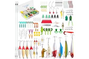 TUXIBIN 240 Piezas Señuelos de Pesca, Kits de Señuelos Pesca Accesorios,Cebos Artificiales Articulos de Pesca Incluido la Caja Tackle, Ganchos, Tijeras, Cebos, Popper, Grillos y más
