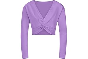 tanzmuster Top Corto da Danza Classica 'Mia' con Maniche Lunghe per Bambini in Rosa, Celeste, Bianco, Nero, Viola e Fucsia