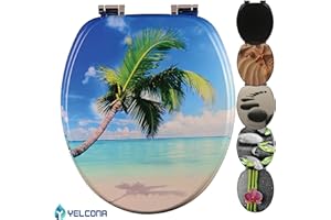 Yelcona WC Sitz mit Absenkautomatik mit Motiv, Klobrille mit hohem Sitzkomfort, WC Deckel mit robustem und stabilem Holzkern, hochwertiger Toilettendeckel aus Holz