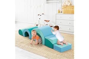 nmoiww Lot de 5 Blocs de Construction en Mousse, avec Toboggan, arcs de Plusieurs Tailles pour l'escalade en intérieur, Grands Blocs de Construction pour bébés et Tout-Petits (Bleu Clair-5)