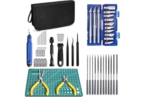 REALPLUS Set di strumenti per la stampa 3D, 58 pezzi, con coltelli da intaglio, lime, pinza, tweezers, pala, accessori per stampanti 3D per la rimozione, levigatura, finitura, sbavatura, incisione, foratura