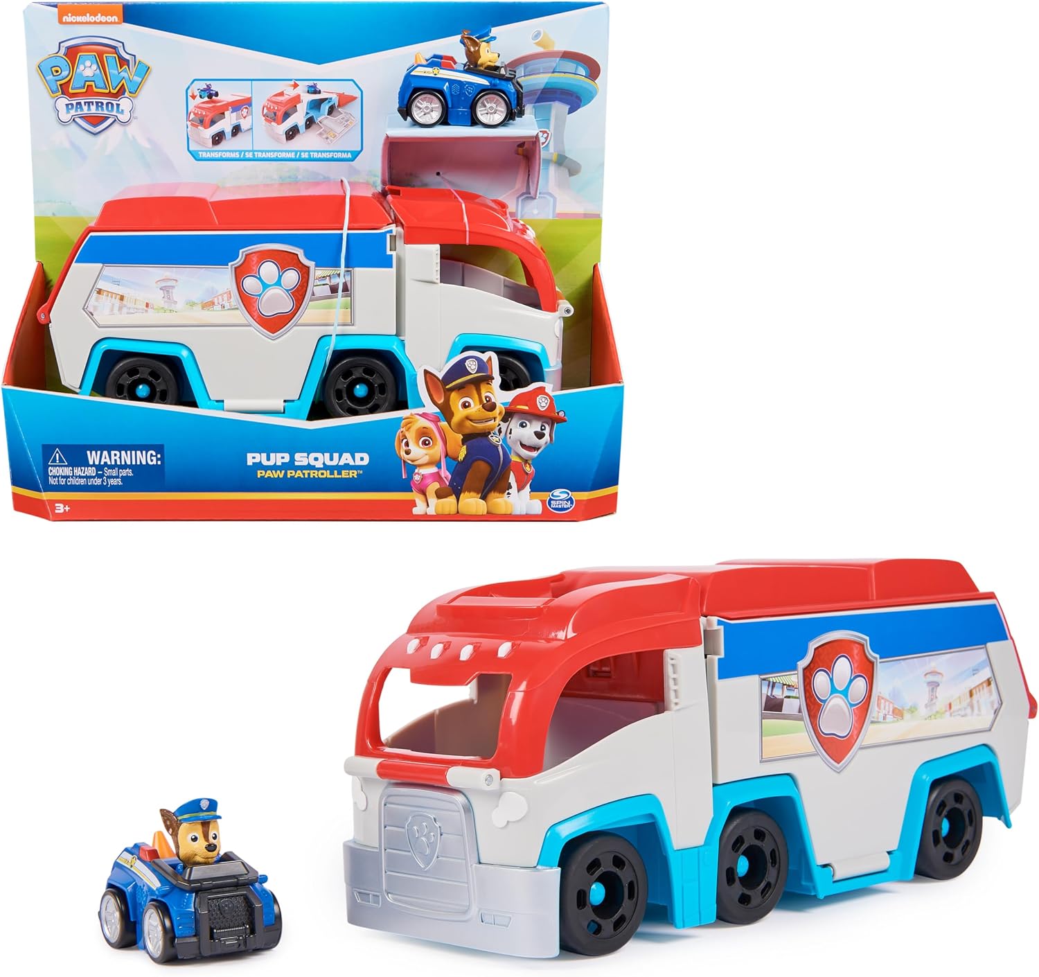 Patrulla Canina - Pack Coche Pup Squad Paw Patroller Transformable y Vehículo con Figura Chase - Patrulla Canina Juguetes - Juguetes Niños 3 años + - Regalo Niño 3 años +