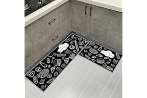 LLTTEER Kitchen rugs carpet runner kitchen mat 2 pieces,non-slip water and oil absorbing for hallway kitchen,kitchen rugs kitchen mats doormat carpet set (Fast food 01, 40 x 60cm+40 x 120 cm)