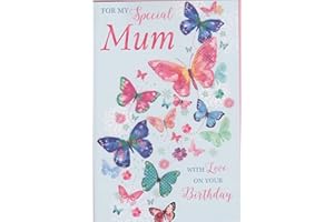 GREETINGS For My Special Mum. Butterfly Birthday Card. Size 9 x 6 Inches