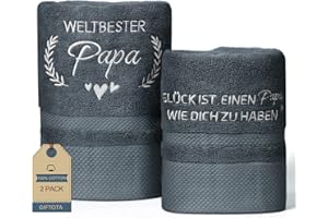 ‎GIFTOTA Giftota Papa Geschenk 2 teilig Handtuch Set 100% Baumwolle Bestickt Handtücher Grau, Geschenke für Papa zum Geburtstag Weihnachten - Badehandtuch 50 x 100 cm + Handtuch 35 x 75 cm