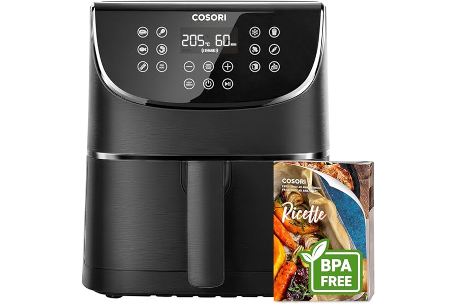 COSORI Air Fryer, 5.7 Litres, Air Fryer, 13 Functions, 97% Less Oil, 67.5% Energy Saving, 75-205°C, 40 Italian Recipes, Digital Display, Dishwasher Safe, CP158 Black 1700W