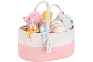 Hinwo Baby Windel Caddy 3-fach Säugling Kinderzimmer Einkaufstasche Tragbarer Auto Organizer Neugeborene Dusche Geschenkkorb Baumwollseil mit abnehmbarem Teiler für Windeln & Tücher