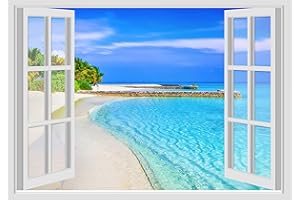GAMESMONKEY Adesivi Murali Finestra - Paesaggi Vari Mare e Oceano - WALL STICKERS 3D parete muro (70x100 cm, Spiaggia Caraibi - N05)