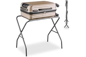 Relaxdays Portavaligie da Camera, Stand Reggivaligia Pieghevole, Porta Valigie da Hotel, 55x67x43 cm, Acciaio, Grigio