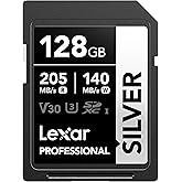 Lexar 128GB SD Card SILVER, fino a 205 MB/s in Lettura, Scheda di Memoria SDXC UHS-I, Classe 10, U3, V30, SD Card per Fotogra