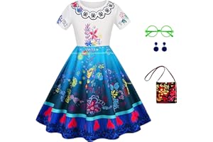 Gridamea Encanto Costume-Mirabel Dress Encanto Fancy Dress for Girls with Garland Headdress Outfit for Wedding/Party/Birthday/Hallween/Cosplay