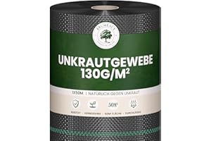 SKYLANTERN Weed Control Fabric 130 g/m² Very Thick - Geotextile Against Regrowth of Gravel 50 m x 1 m (50 m²) for Patios and Driveways - Weed Control Tarpaulin 130g - Mulch Fabric Geotextile