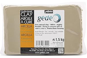 PEBEO Pébéo - Gédéo Argile à Cuire Blanche, Pain 1.5 KG - Terre Glaise Poterie, Modelage du Corps Humain, Sculpture Terre - Argile Blanche à Cuire au Four de Potier - 1.5 KG - Blanc 766402