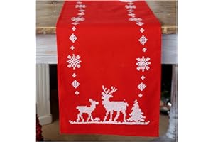 VERVACO Kit Punto Cruz Camino De Mesa Kit Completo Bordado Tela Impresa Ciervos DE Navidad Decoracion para Manualidades Principiantes Completo DIY Adultos Set Creativo Regalo ca. 30 x 105 cm