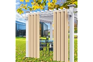 Comlax Outdoor Vorhänge Wetterfest mit Ösen, 132x215cm Beige Blickdicht Wasserdicht Outdoor Gardine Balkon Pavillon Schutz Für Veranda, Pergola, 1 Stück