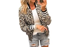 ASOMI Winterjacke Damen Sommer: Frühling Herbst Übergangsjacke Cardigan Blumen Bomberjacke Leicht Blazer Damen Elegant Langarm Leopard Boho Blouson Jacke Reissverschluss Tasche