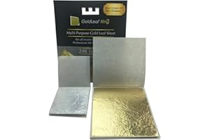 GoldleafKing 24K Edible Gold Leaf Sheets x 10 sheet | Large 3.15 inches | edibles edible paper edible cake decorations edible paint 24k gold foil paper gold sheets | + Free Silver Leaf x 10