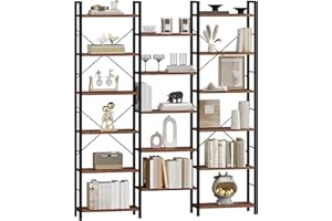 Hzuaneri Scaffale a 6 Ripiani, Libreria a Stelo con 17 Ripiani, Distanza Regolabile, 24 × 152 × 186 cm, Struttura in Metallo, per Soggiorno, Camera da Letto, Ufficio, Marrone Vintage e Nero BC10101B