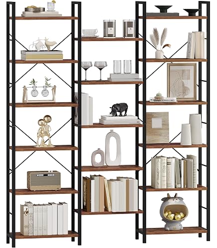 Bibliothèque D'angle Industrielle Hzuaneri - 6 étagères - Style Rustique - Pour Salon, Chambre Ou Bureau