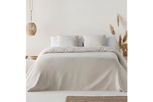 GAMUSI Colcha Cama 180 cm Ligera Entretiempo Primavera Verano Lisa Jacquard algodón Transpirable, 270x270 cm, Color Lino